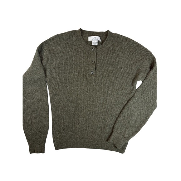 Magaschoni Sweaters - Magaschoni Henley Sweater Women Large Olive Green 100% Cashmere Ribbed Knit